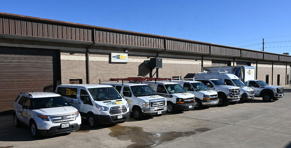 Cornerstone Commercial Services service vehicles at our Houston, TX location